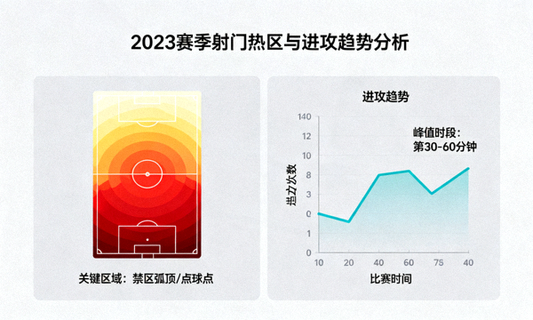 体育数据分析界面展示射门热区与进攻趋势图表